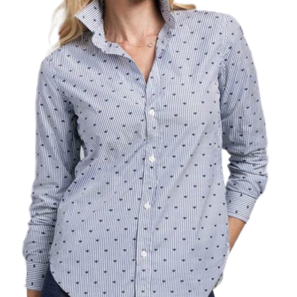 Frank & Eileen Tops - Frank & Eileen Blue Pin Stripe with Navy Hearts Italian Poplin Button Down Shirt